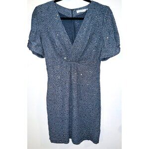 LUSH Womens Gray Mini Dress V Neck Gold Toned Sequins SMALL